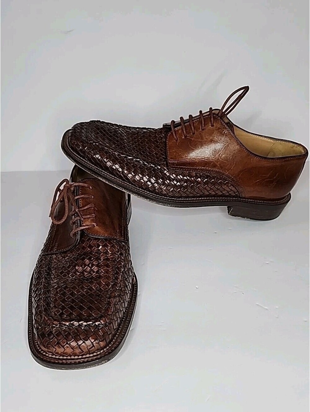 Mercanti Fiorentini Oxfords Shoes Men's Dress Shoes Size 9 M Brown Woven Leather